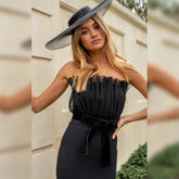 Strapless Sleeveless Mesh Over Knee Bandage Dress